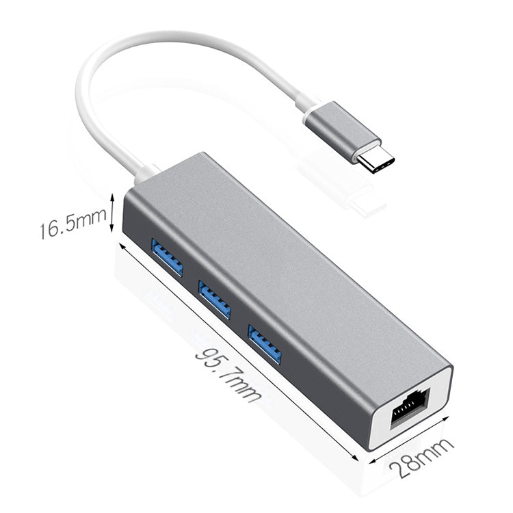 USB-C / Type-C to Fast Ethernet RJ45 & 3 x USB 3.0 Adapter Converter HUB(Grey) by buy2fix