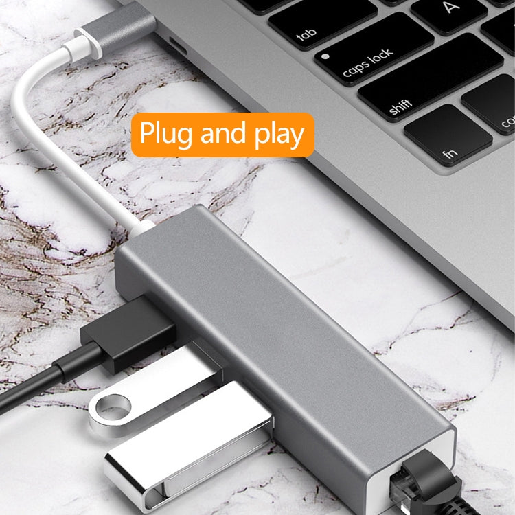 USB-C / Type-C to Fast Ethernet RJ45 & 3 x USB 3.0 Adapter Converter HUB(Grey) by buy2fix