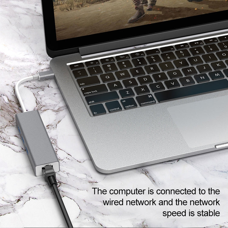 USB-C / Type-C to Fast Ethernet RJ45 & 3 x USB 3.0 Adapter Converter HUB(Grey) by buy2fix