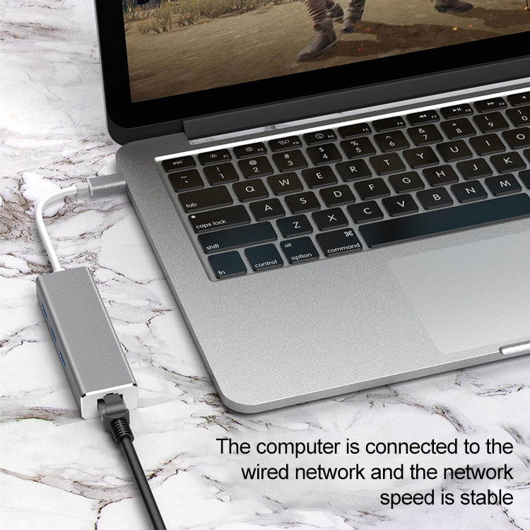 USB-C / Type-C to Gigabit Ethernet RJ45 & 3 x USB 3.0 Adapter Converter HUB, Computer External Tablet Phone Universal(Silver) by buy2fix