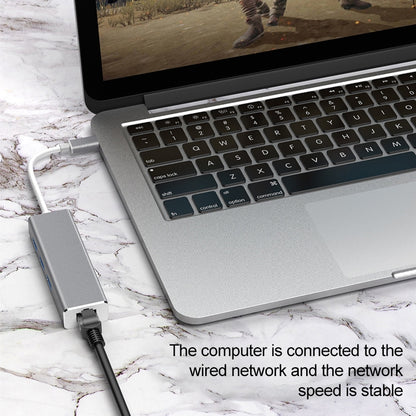 USB-C / Type-C to Gigabit Ethernet RJ45 & 3 x USB 3.0 Adapter Converter HUB, Computer External Tablet Phone Universal(Silver) by buy2fix