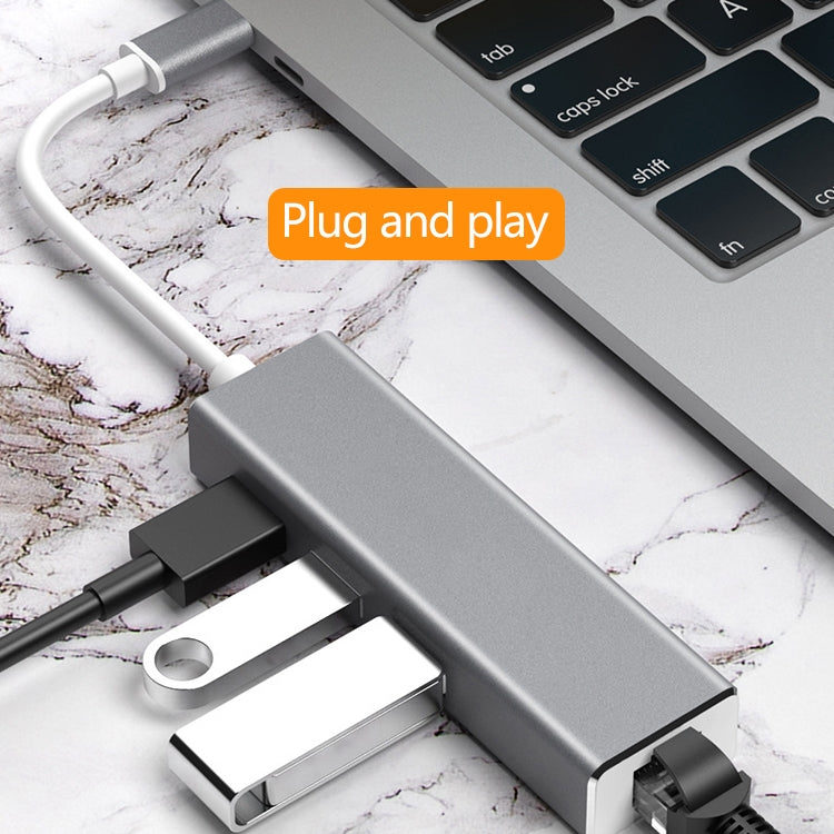 USB-C / Type-C to Gigabit Ethernet RJ45 & 3 x USB 3.0 Adapter Converter HUB, Computer External Tablet Phone Universal(Silver) by buy2fix