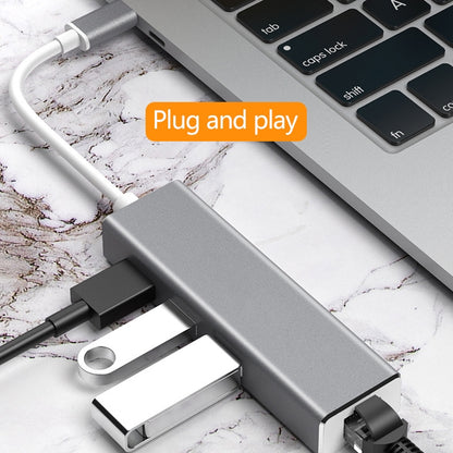 USB-C / Type-C to Gigabit Ethernet RJ45 & 3 x USB 3.0 Adapter Converter HUB, Computer External Tablet Phone Universal(Silver) by buy2fix