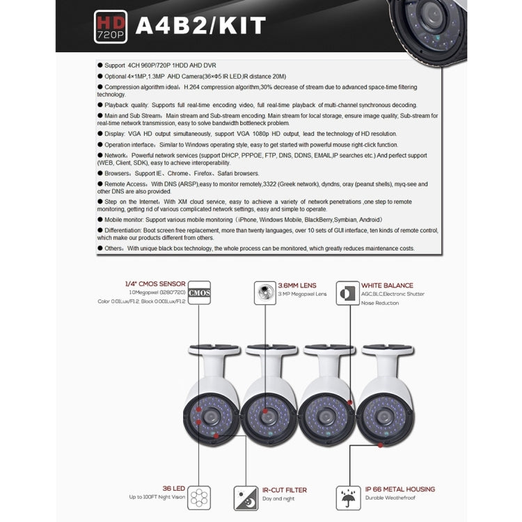 A4B2 4Ch Bullet IP Camera NVR Kit, Support Night Vision / Motion Detection, IR Distance: 20m - Video Recorder Kit by buy2fix | Online Shopping UK | buy2fix