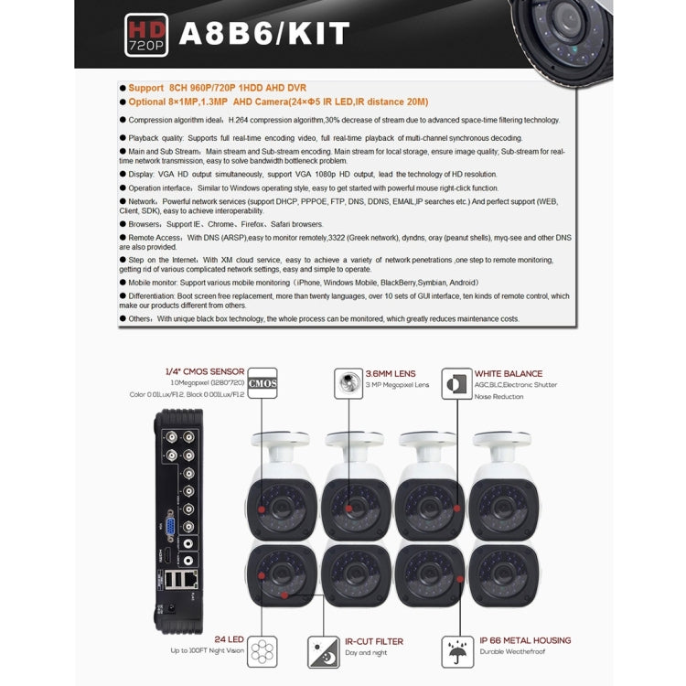 A8B6 8Ch Bullet IP Camera NVR Kit, Support Night Vision / Motion Detection, IR Distance: 15m - Video Recorder Kit by buy2fix | Online Shopping UK | buy2fix
