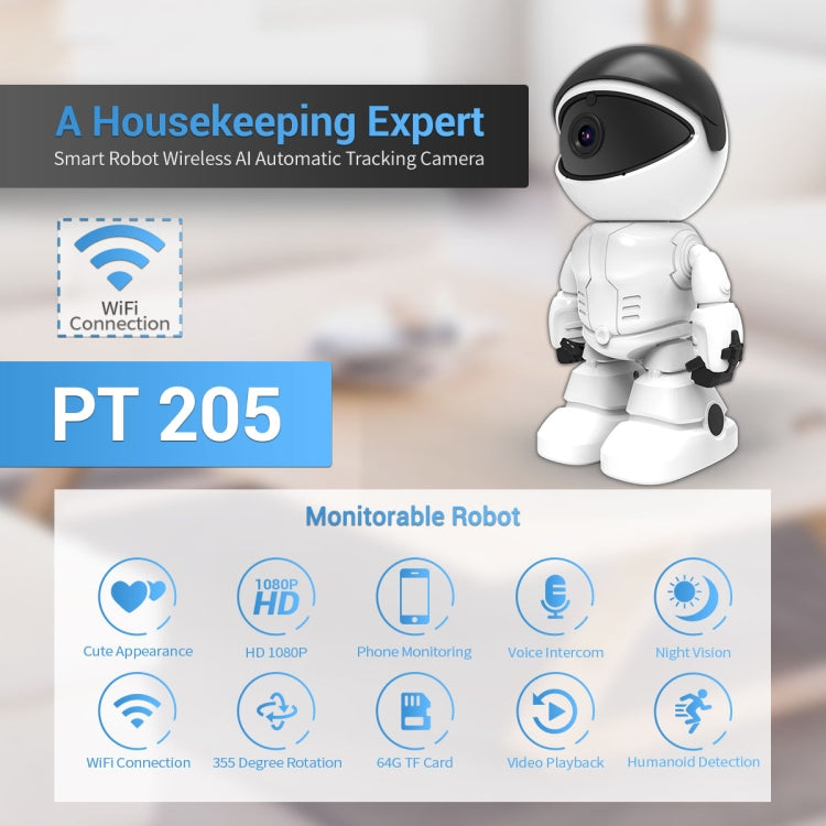 ESCAM PT205 HD 1080P Robot WiFi IP Camera, Support Motion Detection / Night Vision, IR Distance: 10m, EU Plug - Wireless Camera by ESCAM | Online Shopping UK | buy2fix