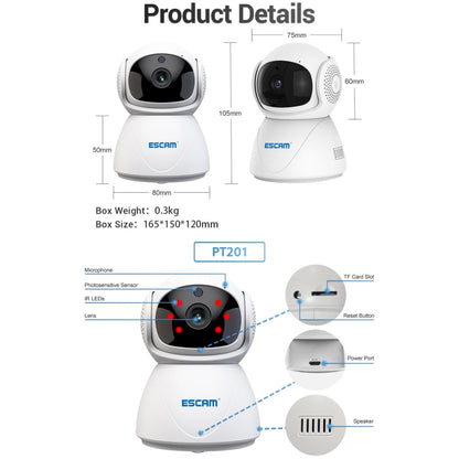 ESCAM PT201 HD 1080P Dual-band WiFi IP Camera, Support Night Vision / Motion Detection / Auto Tracking / TF Card / Two-way Audio, EU Plug - Wireless Camera by ESCAM | Online Shopping UK | buy2fix
