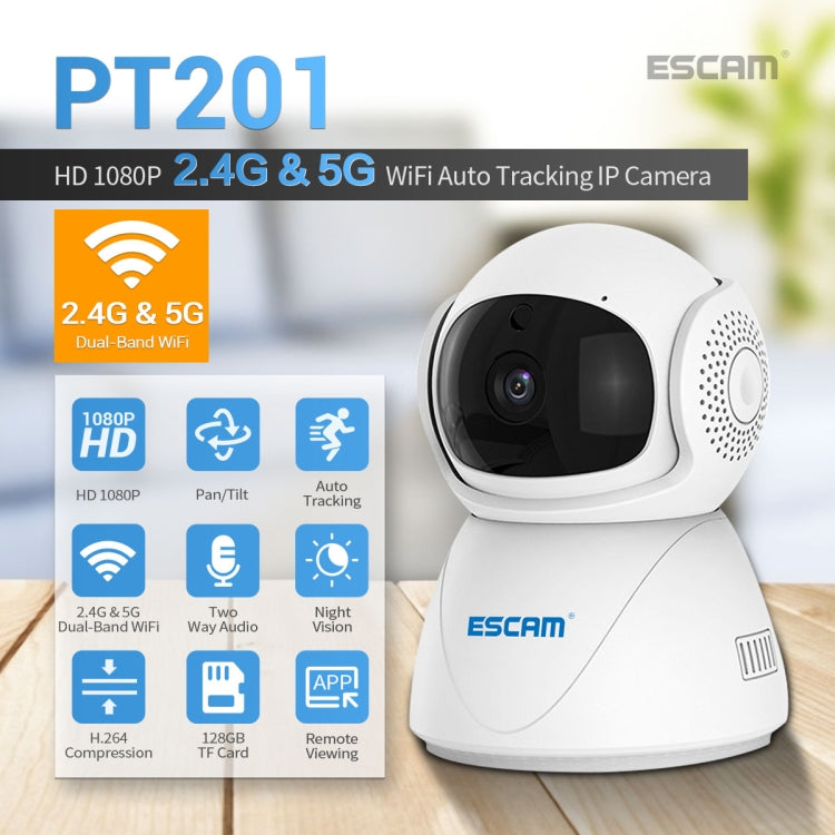 ESCAM PT201 HD 1080P Dual-band WiFi IP Camera, Support Night Vision / Motion Detection / Auto Tracking / TF Card / Two-way Audio, EU Plug - Wireless Camera by ESCAM | Online Shopping UK | buy2fix