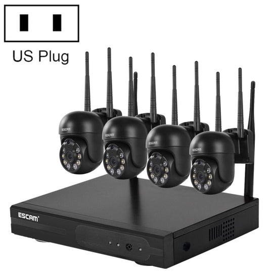 ESCAM WNK614 HD 3.0 Million Pixels 8-channel Wireless + 4IPC Wireless NVR Security System, US Plug