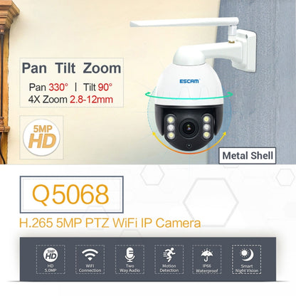 ESCAM Q5068 H.265 5MP Pan / Tilt / 4X Zoom WiFi Waterproof IP Camera, Support ONVIF Two Way Talk & Night Vision, AU Plug - Waterproof Camera by ESCAM | Online Shopping UK | buy2fix
