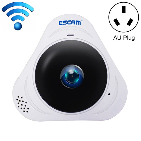 ESCAM Q8 960P 360 Degrees Fisheye Lens 1.3MP WiFi IP Camera, Support Motion Detection / Night Vision, IR Distance: 5-10m, AU Plug(White)