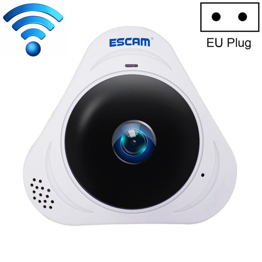 ESCAM Q8 960P 360 Degrees Fisheye Lens 1.3MP WiFi IP Camera, Support Motion Detection / Night Vision, IR Distance: 5-10m, EU Plug(White)
