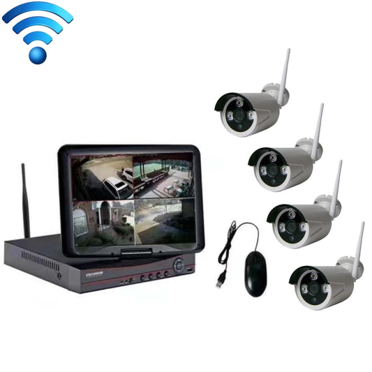 K9104E-PE2013C 4CH HD 960P 1.3 Mega Pixel 2.4GHz WiFi IP Bullet Camera 10.1 inch LCD Screen NVR Kit - Video Recorder Kit by buy2fix | Online Shopping UK | buy2fix
