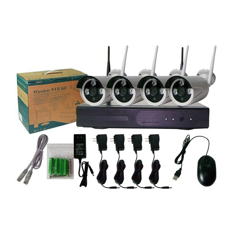 4CH HD 720P 1.0 Mega Pixel 2.4GHz WiFi IP Bullet Camera + NVR Kit - Video Recorder Kit by buy2fix | Online Shopping UK | buy2fix