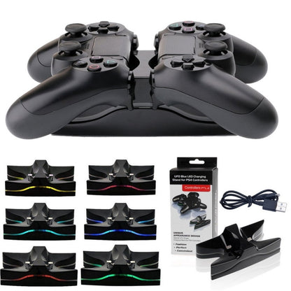 Special UFO Shape 2 x USB Charging Dock Station Stand / Controller Charging Stand for PS4 Playstation 4  with Multi Colors LED(Black) - Charger & Power by buy2fix | Online Shopping UK | buy2fix