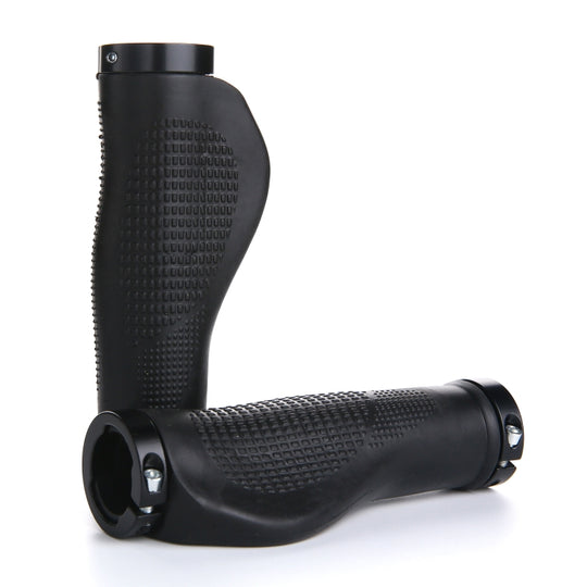 1 Pair AG21 Rubber +  Alloy Lock-Rings Bicycle Flat Handlebar Grip(Black)