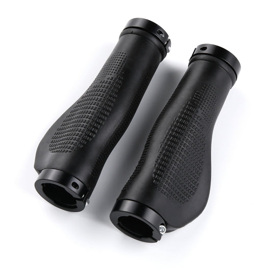 1 Pair AG21 Rubber +  Alloy Lock-Rings Bicycle Flat Handlebar Grip(Black) - Bicycle Grips by buy2fix | Online Shopping UK | buy2fix