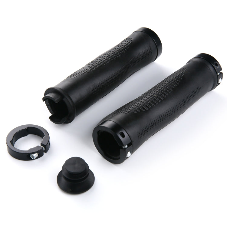 1 Pair AG21 Rubber +  Alloy Lock-Rings Bicycle Flat Handlebar Grip(Black) - Bicycle Grips by buy2fix | Online Shopping UK | buy2fix