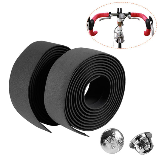 1 Pair Cycling Road Bike Sports Bicycle Cork Handlebar Tape Wrap + 2 Bar Plug(Black) - Bicycle Grips by buy2fix | Online Shopping UK | buy2fix