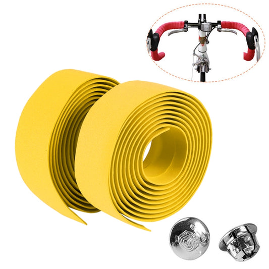 1 Pair Cycling Road Bike Sports Bicycle Cork Handlebar Tape Wrap + 2 Bar Plug(Yellow) - Bicycle Grips by buy2fix | Online Shopping UK | buy2fix