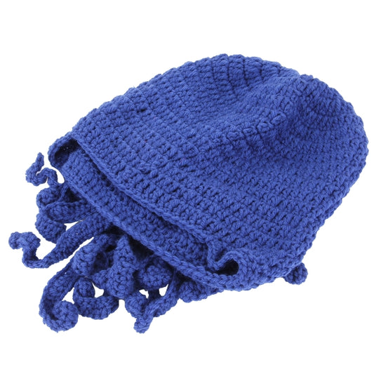 Amurleopard Unisex Barbarian Knit Beanie Octopus Tentacle Cap Winter Warm Face Mask Crochet Hat(Dark Blue) by buy2fix