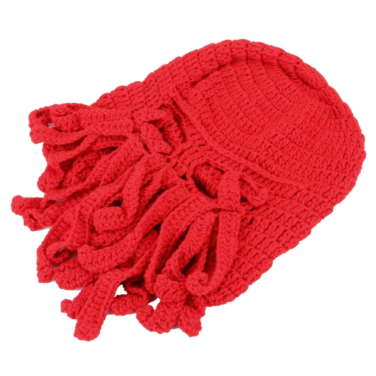 Amurleopard Unisex Barbarian Knit Beanie Octopus Tentacle Cap Winter Warm Face Mask Crochet Hat(Red) by buy2fix