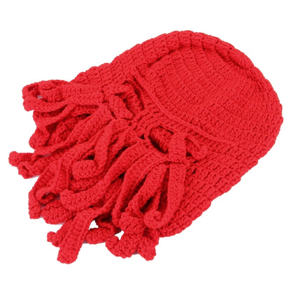 Amurleopard Unisex Barbarian Knit Beanie Octopus Tentacle Cap Winter Warm Face Mask Crochet Hat(Red) by buy2fix