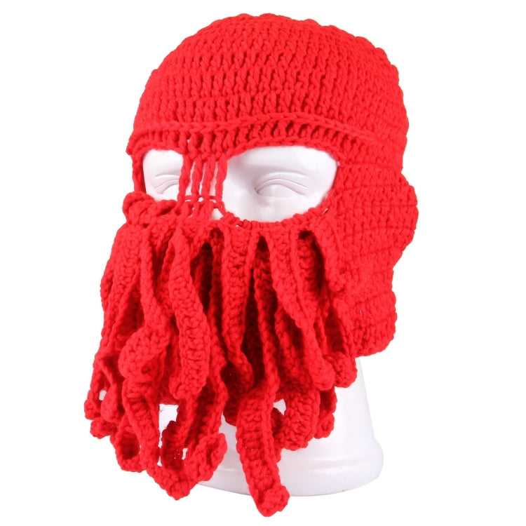 Amurleopard Unisex Barbarian Knit Beanie Octopus Tentacle Cap Winter Warm Face Mask Crochet Hat(Red) by buy2fix