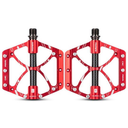 PROMEND PD-M52C 1 paire de pédales de vélo en alliage d'aluminium + tube en fibre de carbone (rouge)