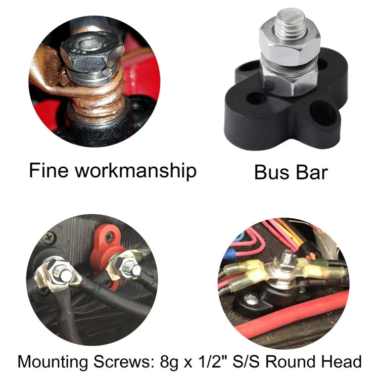 Single Heavy-Duty Terminal Studs Black  M10 Bus Bar for Car / RV / Boat - Booster Cable & Clip by buy2fix | Online Shopping UK | buy2fix