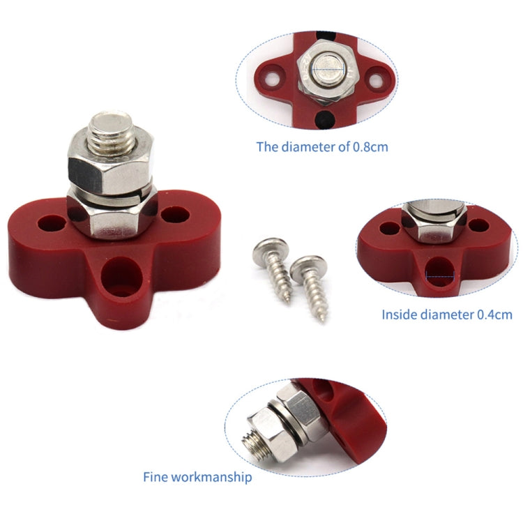Single Heavy-Duty Terminal Studs Red M10 Bus Bar for Car / RV / Boat - Booster Cable & Clip by buy2fix | Online Shopping UK | buy2fix
