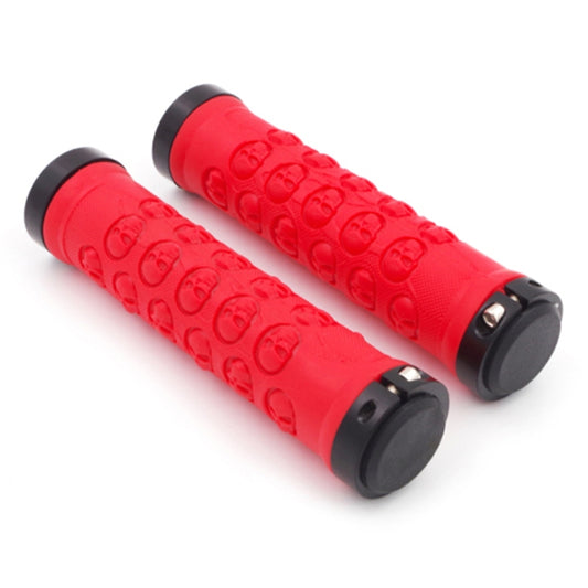 1 Pair AG23 Skull Style Bicycle MTB Bike Lock-on Rubber Handlebar Grips(Red) - Bicycle Grips by buy2fix | Online Shopping UK | buy2fix