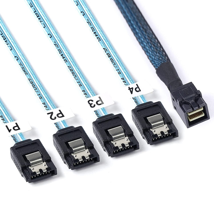 Mini SAS SFF-8643 Host to 7-Pin 4 SATA Target Hard Disk 6Gbps Data Server Raid Cable, Length: 1m by buy2fix