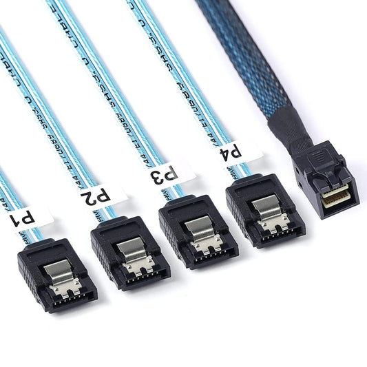 Mini SAS SFF-8643 Host to 7-Pin 4 SATA Target Hard Disk 6Gbps Data Server Raid Cable, Length: 1m by buy2fix
