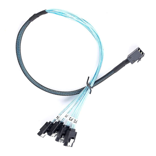 Mini SAS SFF-8643 Host to 7-Pin 4 SATA Target Hard Disk 6Gbps Data Server Raid Cable, Length: 1m by buy2fix