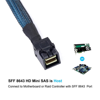 Mini SAS SFF-8643 Host to 7-Pin 4 SATA Target Hard Disk 6Gbps Data Server Raid Cable, Length: 1m by buy2fix
