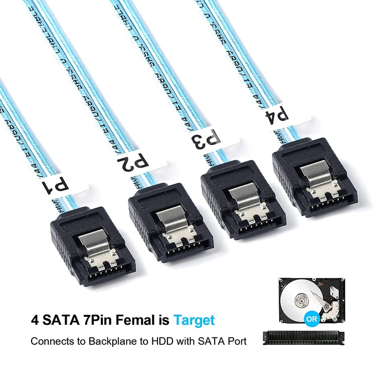 Mini SAS (SFF-8087) to 4 x SATA 7-Pin Female Forward Breakout 6Gbps Data Cable, Length: 50cm by buy2fix