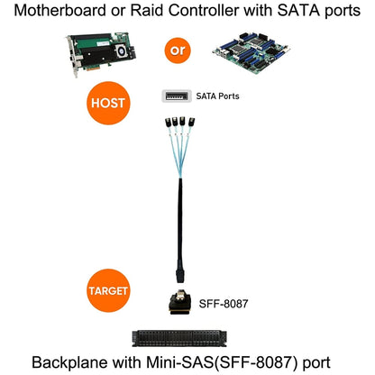 Mini SAS (SFF-8087) to 4 x SATA 7-Pin Female Forward Breakout 6Gbps Data Cable, Length: 50cm by buy2fix