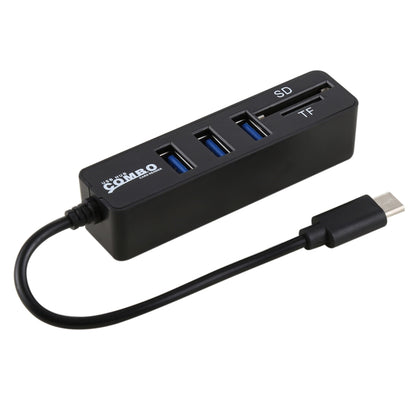 2 in 1 TF & SD Card Reader + 3 x USB Ports to USB-C / Type-C HUB Converter, Total Length: 24cm(Black) by buy2fix