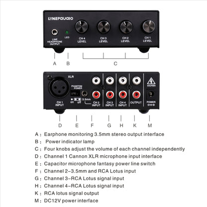 LINEPAUDIO B895 Five-channel Stereo Microphone Mixer with Earphone Monitoring(Black) -  by buy2fix | Online Shopping UK | buy2fix