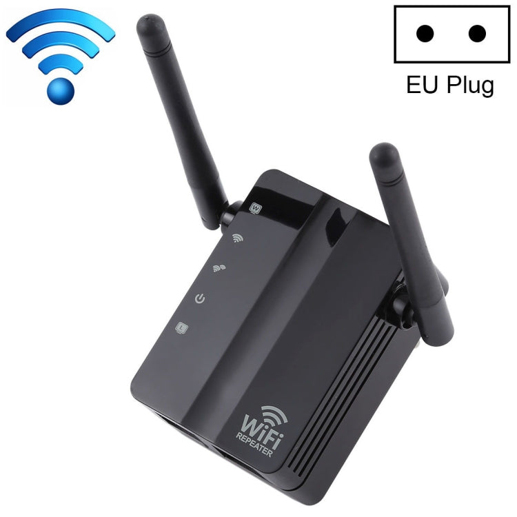 300Mbps Wireless-N Range Extender WiFi Repeater Signal Booster Network Router with 2 External Antenna, EU Plug(Black) - Broadband Amplifiers by buy2fix | Online Shopping UK | buy2fix