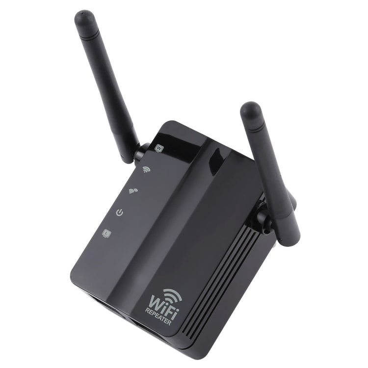 300Mbps Wireless-N Range Extender WiFi Repeater Signal Booster Network Router with 2 External Antenna, EU Plug(Black) - Broadband Amplifiers by buy2fix | Online Shopping UK | buy2fix