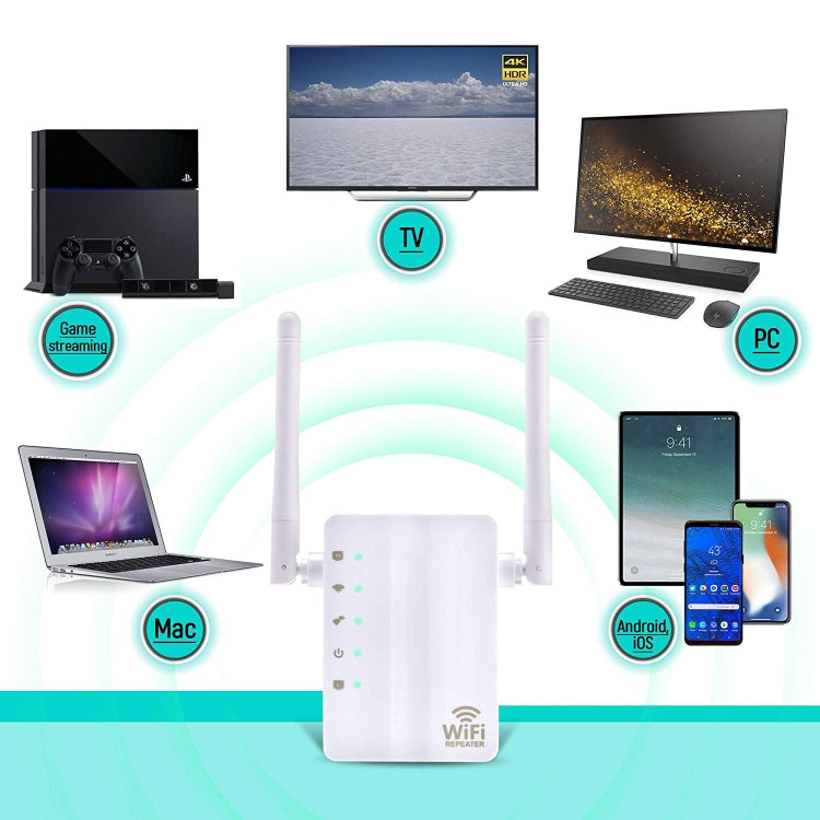 300Mbps Wireless-N Range Extender WiFi Repeater Signal Booster Network Router with 2 External Antenna, EU Plug(Black) - Broadband Amplifiers by buy2fix | Online Shopping UK | buy2fix