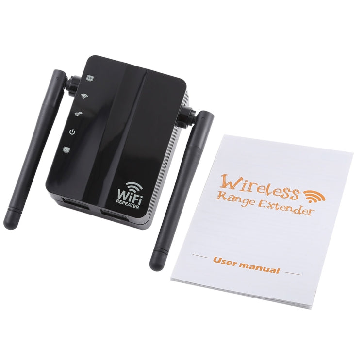 300Mbps Wireless-N Range Extender WiFi Repeater Signal Booster Network Router with 2 External Antenna, EU Plug(Black) - Broadband Amplifiers by buy2fix | Online Shopping UK | buy2fix