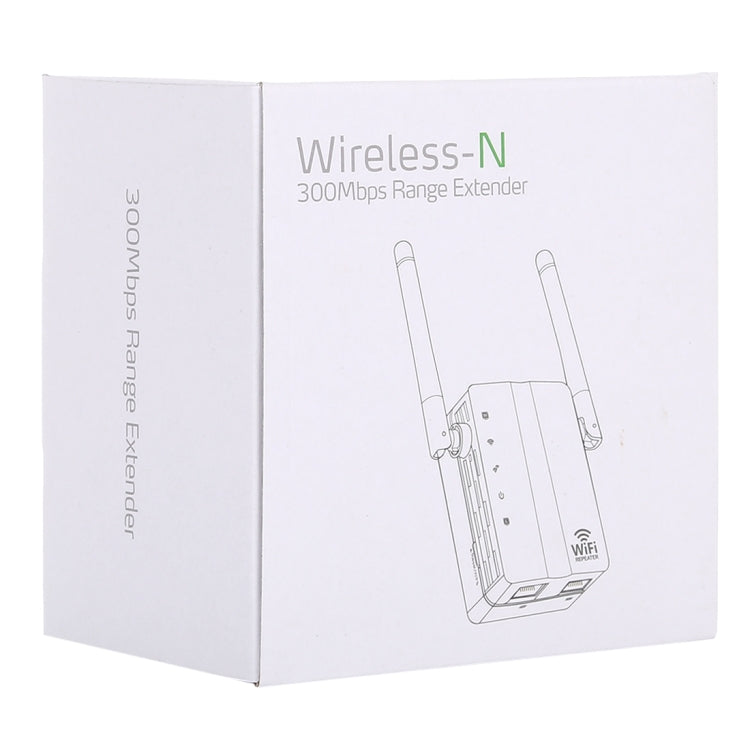 300Mbps Wireless-N Range Extender WiFi Repeater Signal Booster Network Router with 2 External Antenna, EU Plug(Black) - Broadband Amplifiers by buy2fix | Online Shopping UK | buy2fix