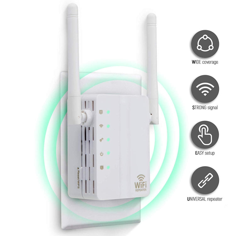 300Mbps Wireless-N Range Extender WiFi Repeater Signal Booster Network Router with 2 External Antenna, EU Plug(Black) - Broadband Amplifiers by buy2fix | Online Shopping UK | buy2fix