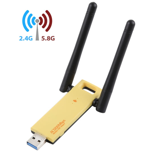 AC1200Mbps 2.4GHz & 5GHz Dual Band USB 3.0 WiFi Adapter External Network Card with 2 External Antenna(Yellow) by buy2fix