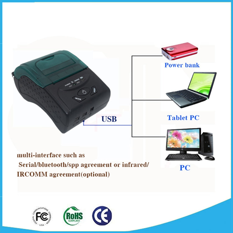 POS-5807 58mm Portable USB Port Thermal Bluetooth Ticket Printer, Max Supported Thermal Paper Size: 57x50mm by buy2fix