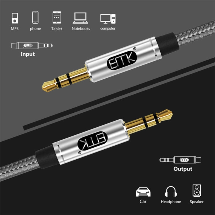 EMK 3.5mm Male to Male Gold-plated Plug Cotton Braided Audio Cable for Speaker / Notebooks / Headphone, Length: 1m(Grey) - Microphone Audio Cable & Connector by EMK | Online Shopping UK | buy2fix