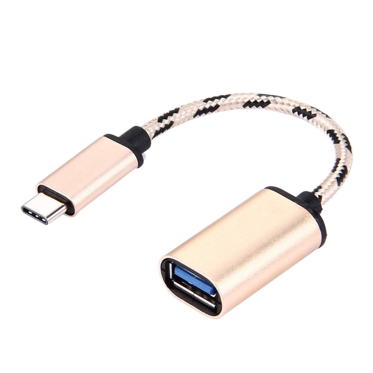 15cm Woven Style Metal Head USB-C / Type-C Male to USB 2.0 Female Data Cable(Gold) by buy2fix